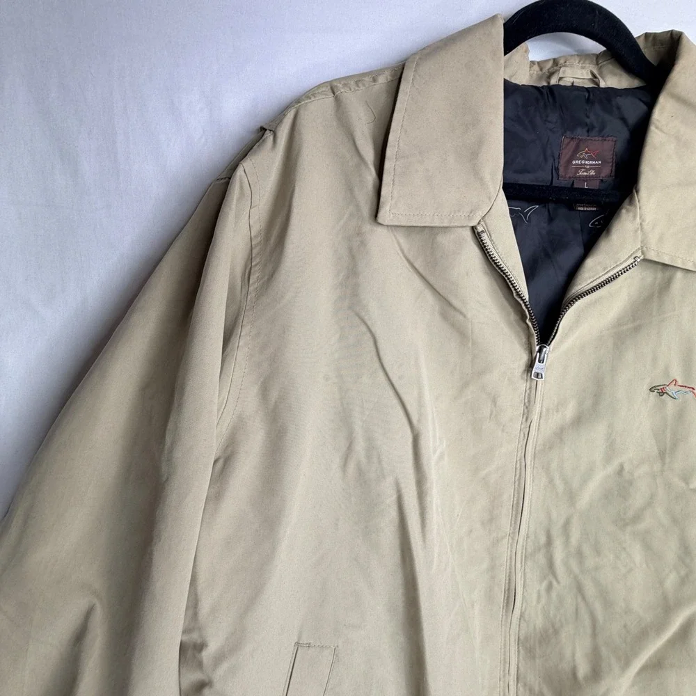 Greg Norman Tasso Elba Jacket Size L Beige Full Zip Shark Logo Harrington Mens - Picture 3 of 11